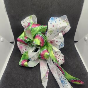 Hand Crafted Hair Bow Clip Colorful Ribbon Bow with Firework Pattern